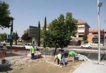 Obras en la acera de las avenidas Nuevo Mundo y Siglo XXi en Boadilla del Monte