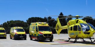 Vehículos de emergencia, ambulancias y helicóptero SUMMA112