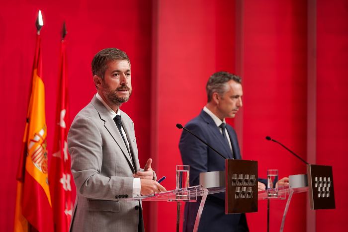 Rueda de prensa de consejeros comunidad de madrid miguel angel garcia y carlos novillo septiembre 2023