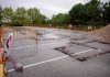 Obras en aparcamiento de la piscina cubierta municipal de Boadilla del Monte