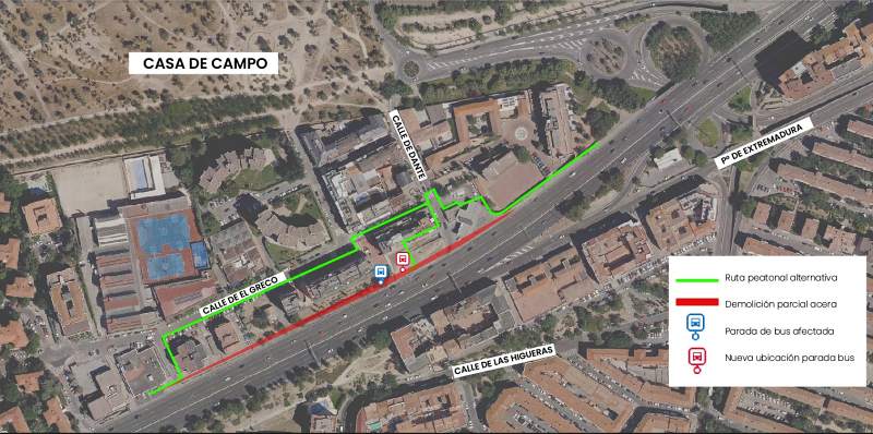 Mapa afección obras para desvío carriles en autovía A-5 en Madrid por Paseo Verde del Suroeste 18 noviembre 2024