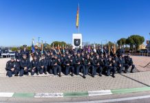 Agentes de la Unidad de Intervención Policial de la Policía Nacional durante inauguración de una glorieta en su nombre en Boadilla del Monte 16 enero 2025