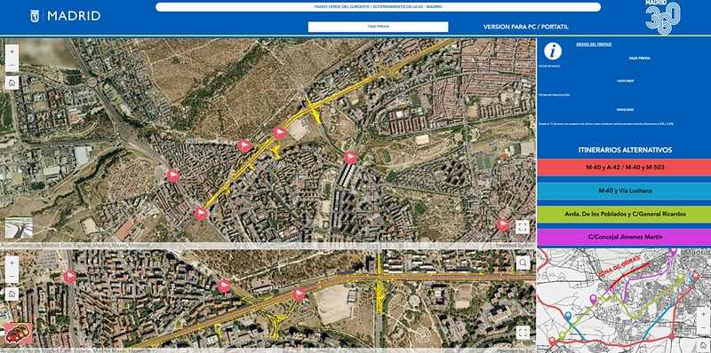 pantallazo aplicacion web Ayuntamiento de Madrid sobre obras soterramiento autovía A-5