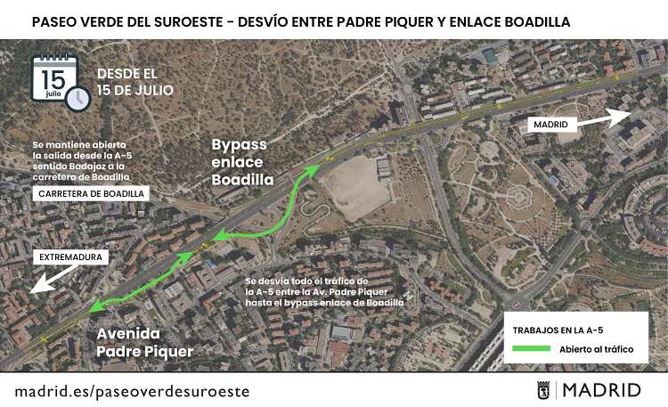Nueva afectación en la autovía A-5 por el Paseo Verde del Suroeste en Madrid